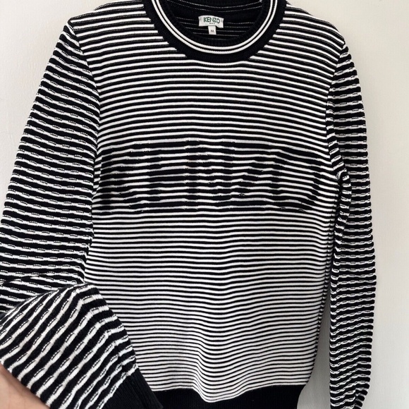 KENZO optical illusion striped ribbed jumper monochrome black white - Size S - Picture 1 of 3